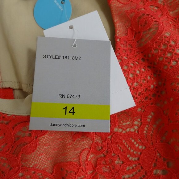 Danny and Nicole Coral Nude Lace Sleeveless Belted Dress Women Size 14 NEW - Picture 8 of 12